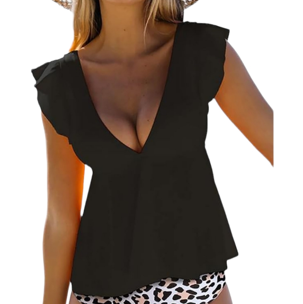 NEW Beachsissi Swim Top Womens Medium V Neck Tankini Top Ruffled Shoulder - Picture 3 of 7